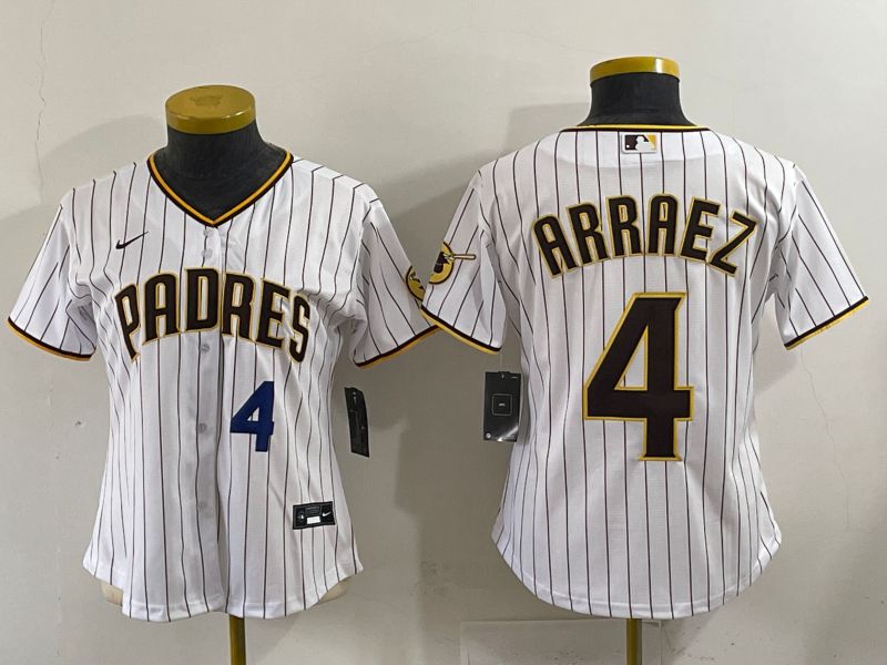 Youth 2025 San Diego Padres #4 Arraez White Stripe Game Nike MLB Jersey style 7